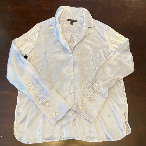 Banana Republic Blue Silk Button Up Blouse Office Career Long Sleeve Sz S FLAW - Picture 12 of 16